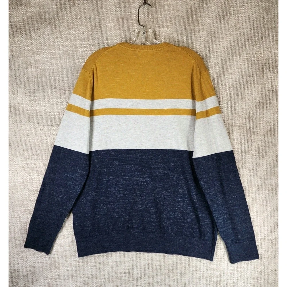 Banana Republic Bold Stripe Sweater Mens XL Gold Gray Navy Organic Cotton NWT